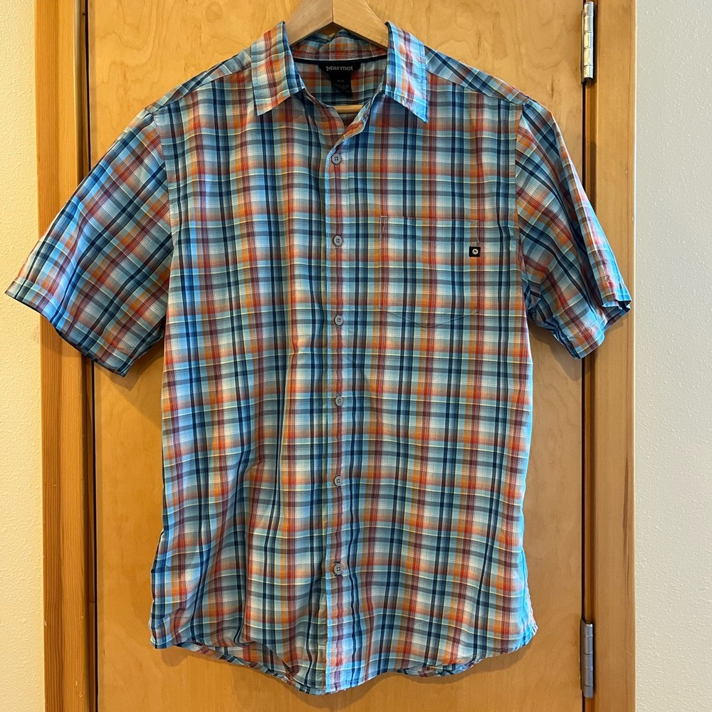Marmot Plaid Short Sleeve Button-Up Shirt – Outdoor Hiking – Men’s Medium